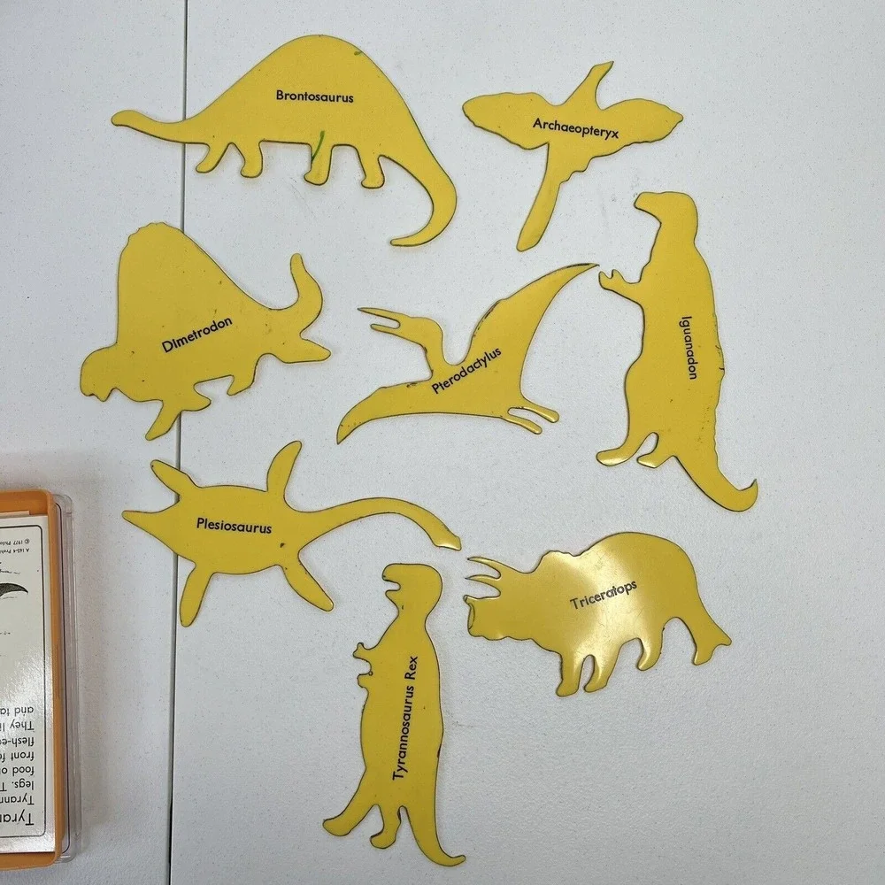 Philograph 1977 Prehistoric Creatures Plastic Dinosaur Templates Stencils Cards